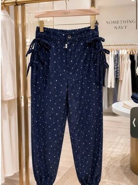 Something Navy Navy Floral High-Waist Paperbag Pants, Size 4, NWT